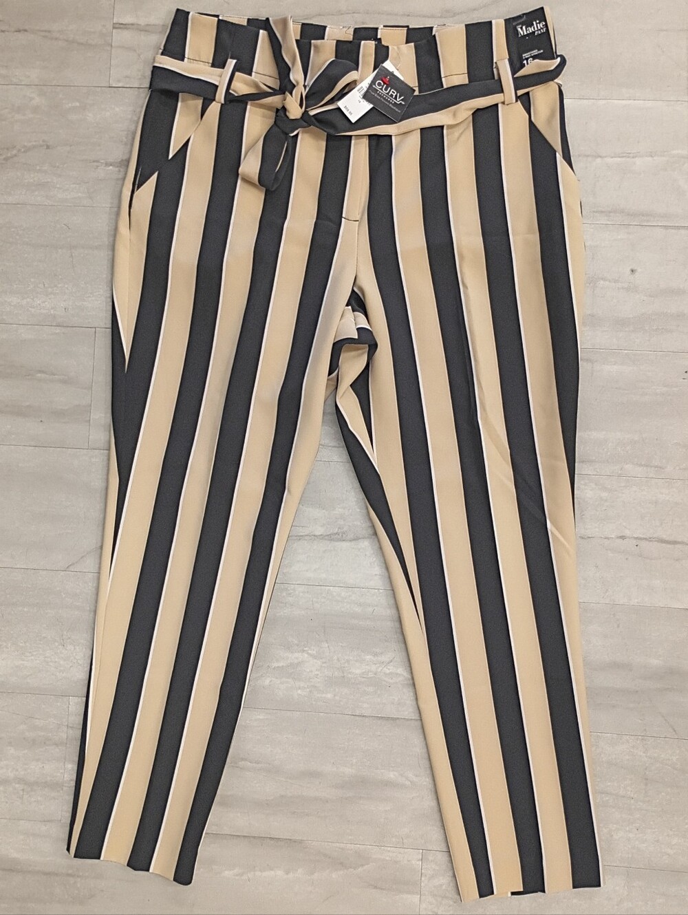 NY&Co Striped Tie-Waist Pants - Black & Tan